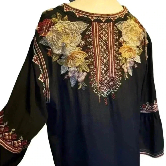 Johnny Was Hailee Floral Print V-Neck 3/4 Bell Sleeve Ruffle Hem  Dress Size L. - Picture 9 of 12